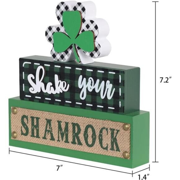 St Patricks Day Decorations 3-Layered Shamrock Wood Block St - Picture 3 of 8